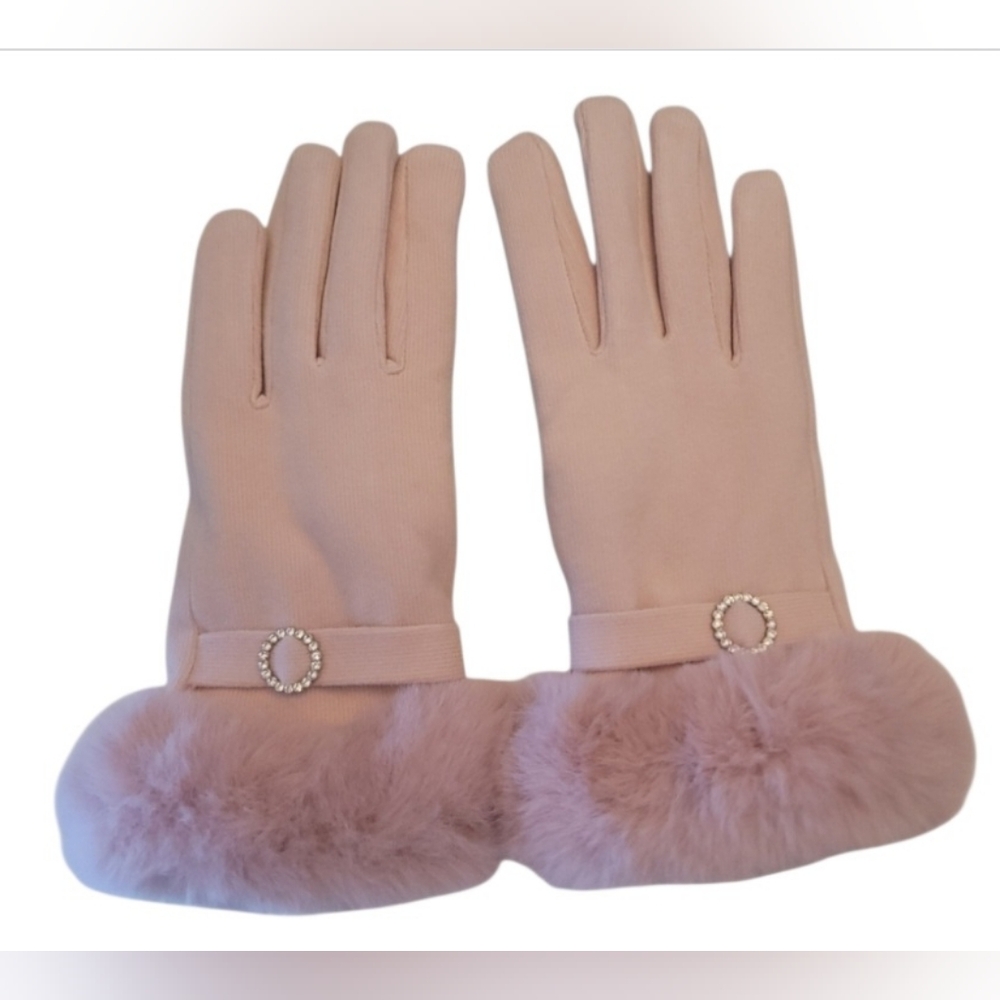 Elegant Pink Faux Fur-Trimmed Gloves NWOT